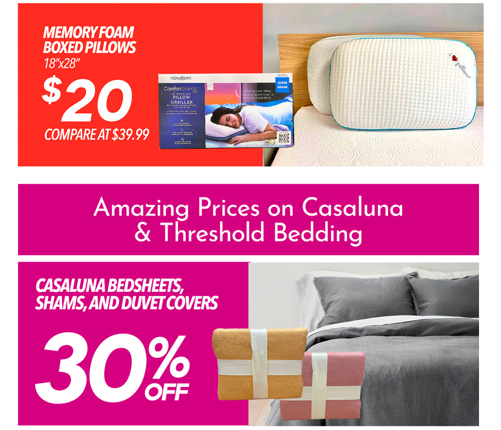 MEMORY FOAM BOXED PILLOWS €20 AMAZING PRICES ON CASALUNA BEDCHEETS, SHAMS, AND DUVET COVERS 30%OFF!