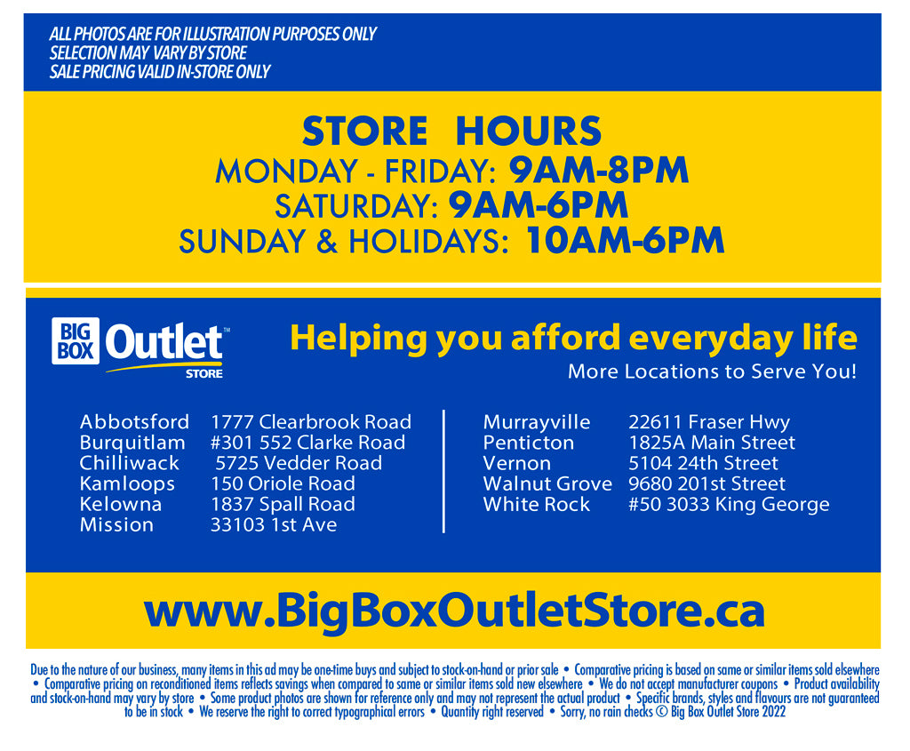 BIG BOX OUTLET STORE HOURS, 11 LOCATIONS HELPING YOU AFFORD EVERYDAY LIFE
